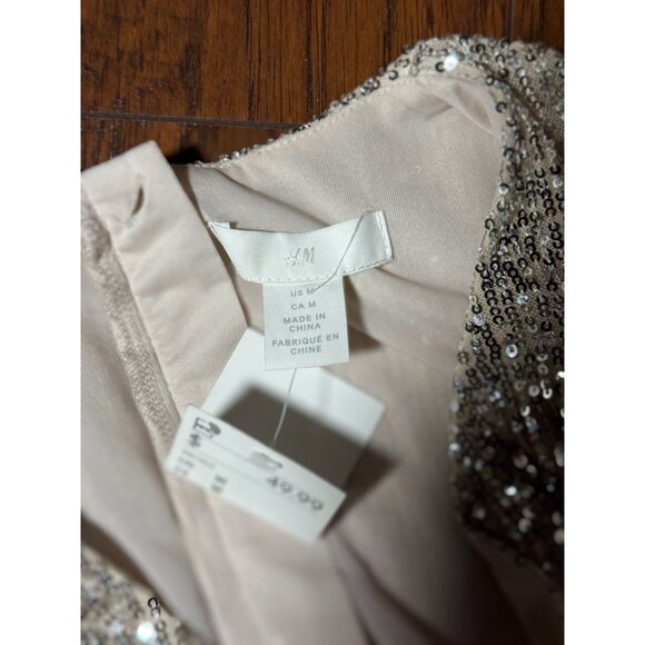 H&M Womens M Gold Sequin Wrap Mini Dress Romper Long Sleeve Holiday Party Chic - Picture 7 of 14